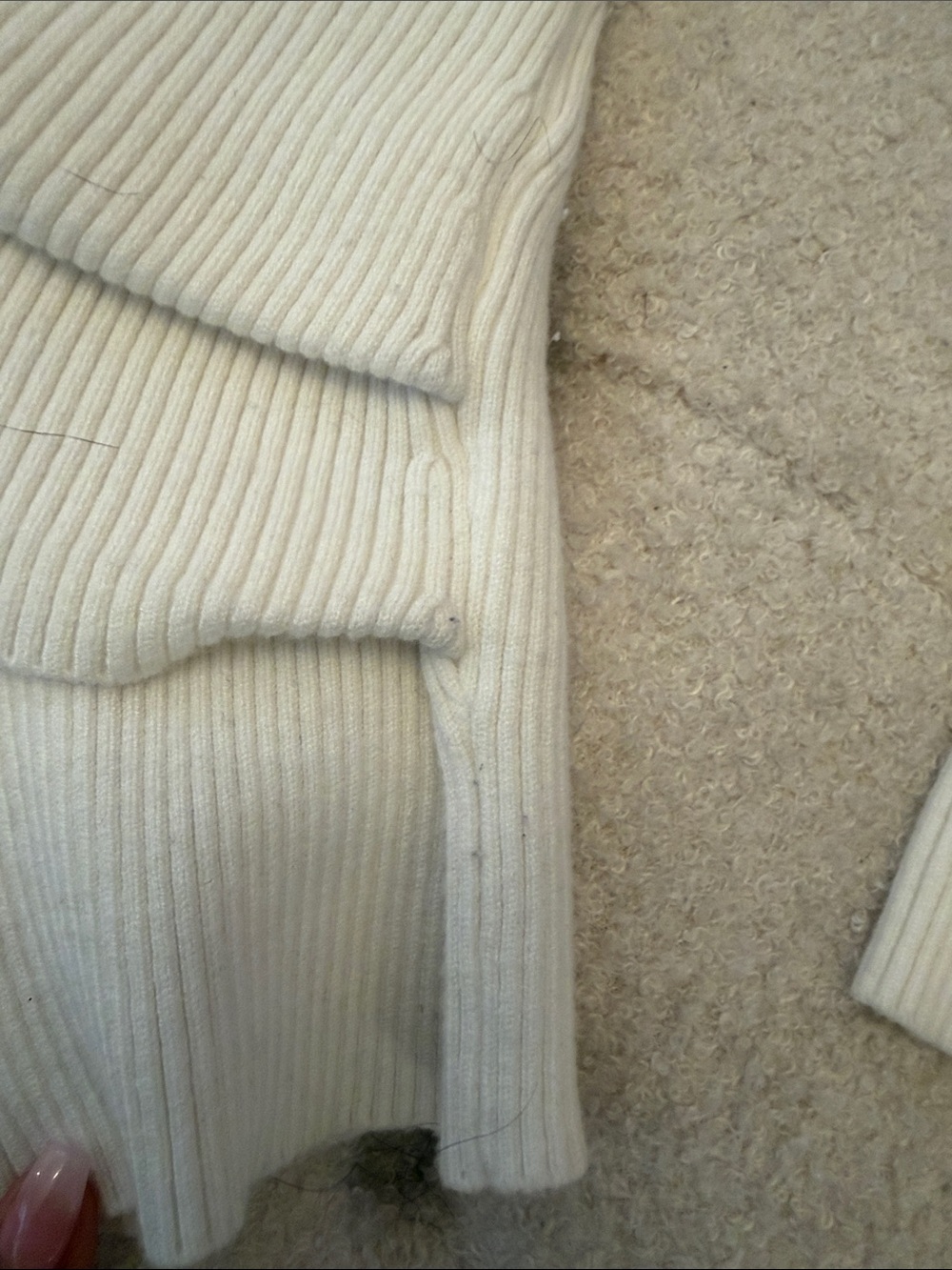 Express Off-Shoulder Cream Ribbed Wrap Sweater - Picture 4 of 5